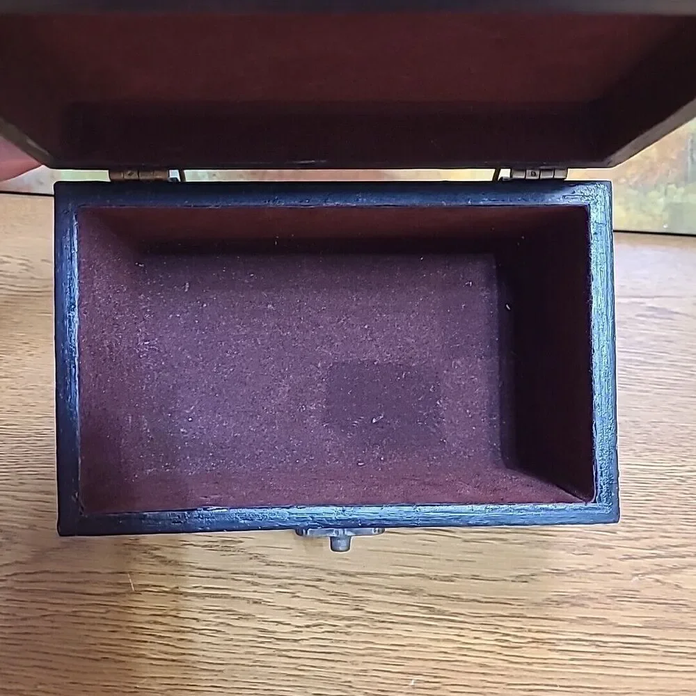 Wooden Jewelry Trinket Box Fruit Design Unmarked Velvet Lined 7x4.5